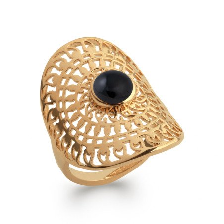 BAGUE PL-OR 750 3MIC AGATE NOIRE