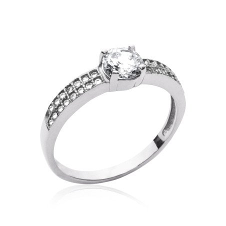 Bague Solitaire Argent Rhodié Oxyde de Zirconium