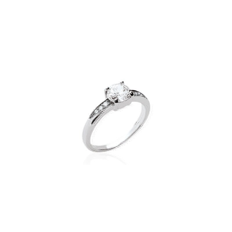 Bague Solitaire Éclat en Argent Rhodié et Oxyde de Zirconium