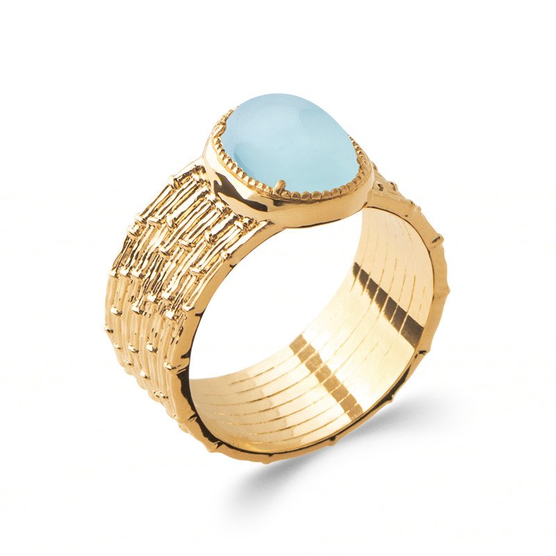 BAGUE PL-OR 750 3MIC AGATE BLEUE