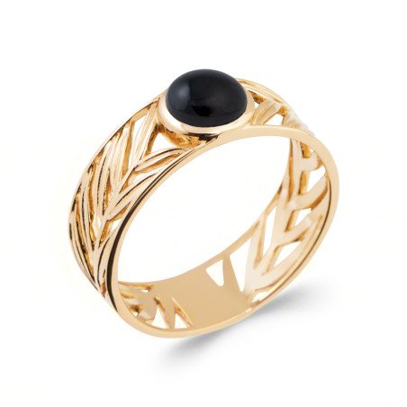 BAGUE PL-OR 750 3MIC AGATE NOIRE