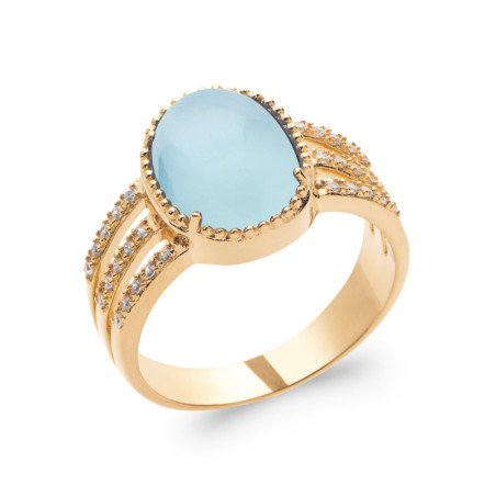 BAGUE PL-OR 750 3MIC AGATE BLEUE