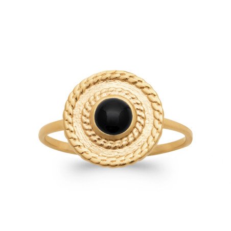 BAGUE PL-OR 750 3MIC AGATE NOIRE
