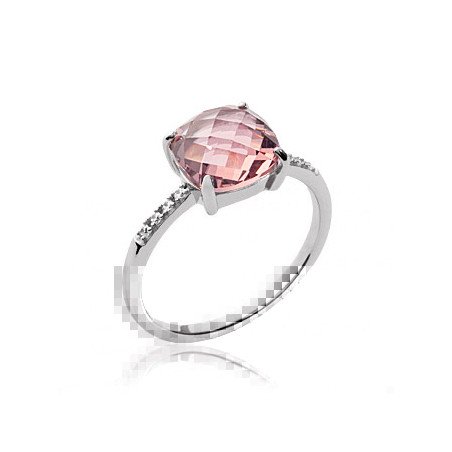 Bague Argent Rhodié Pierre Rose et Scintillants