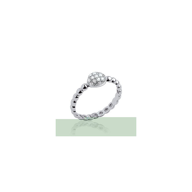 Bague Argent Rhodié Perlée Goutte Scintillante