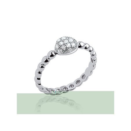 Bague Argent Rhodié Perlée Goutte Scintillante