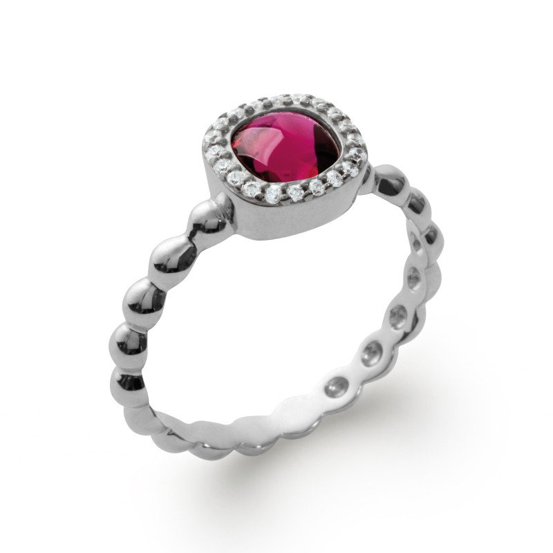 Bague Perles Argent Rhodié et Pierre Fuchsia Scintillante
