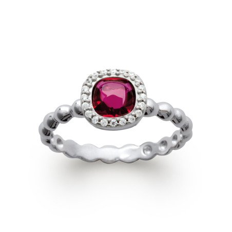 Bague Perles Argent Rhodié et Pierre Fuchsia Scintillante