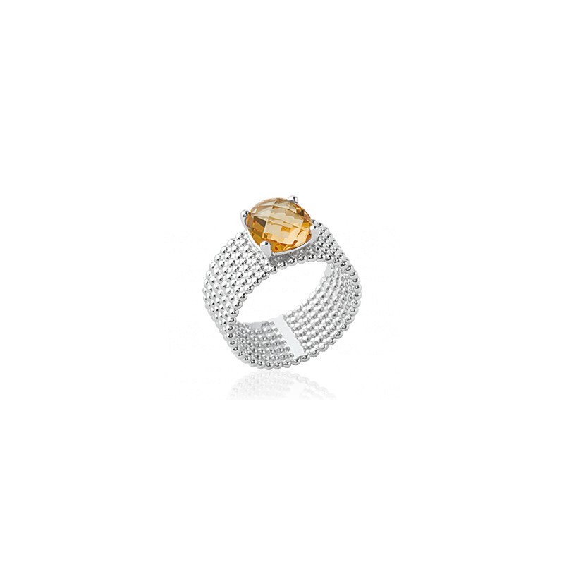 Bague Argent Rhodié Multirangs Pierre Ovale Ambrée
