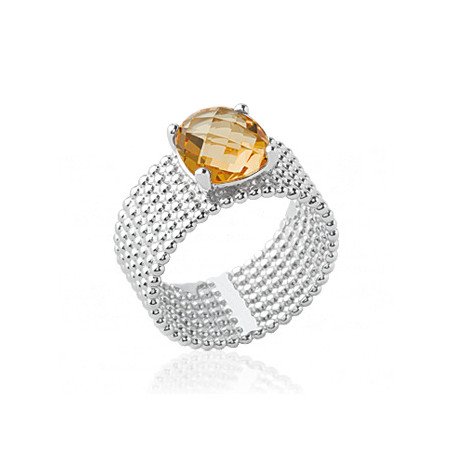 Bague Argent Rhodié Multirangs Pierre Ovale Ambrée