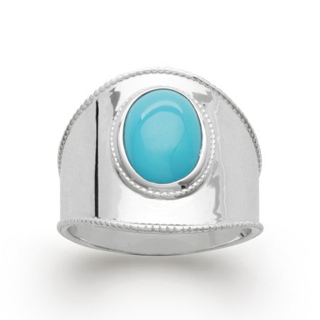 Bague Manchette Argent Rhodié Cabochon Bleu Ovale