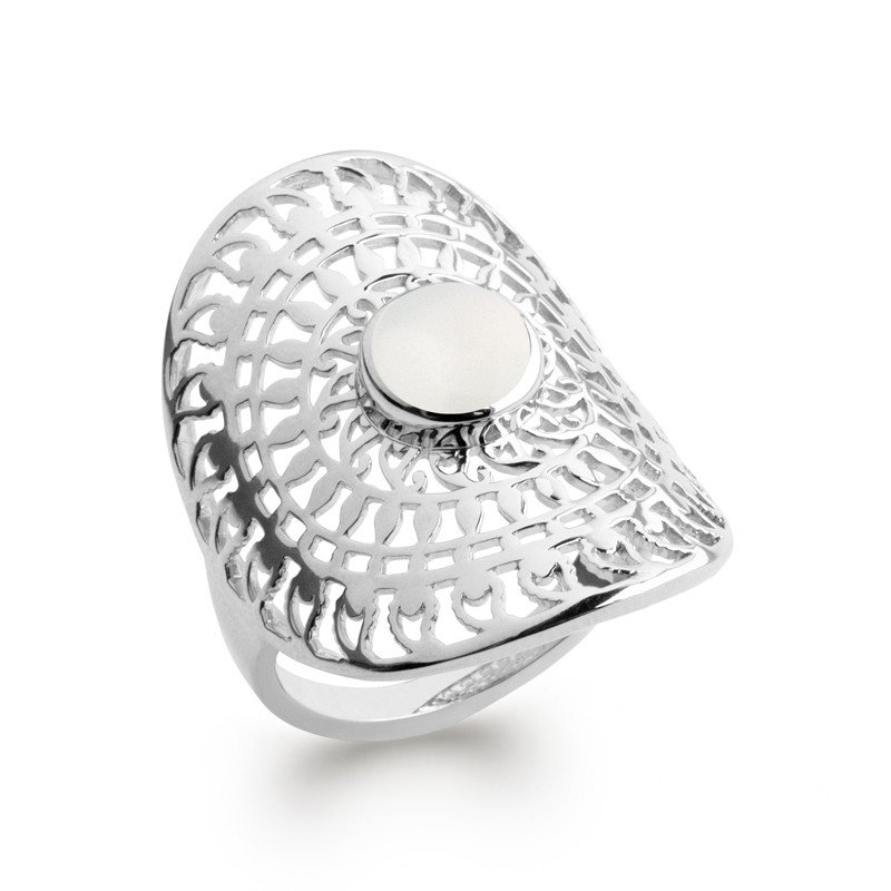 Bague Dentelle Argent Rhodié Pierre de Lune