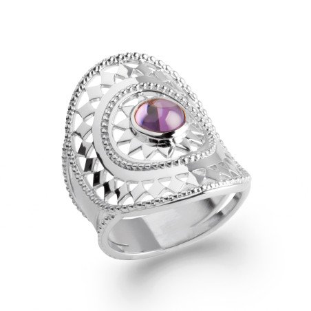 Bague Argent Rhodié Ornée de Pierre Violette