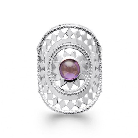 Bague Argent Rhodié Ornée de Pierre Violette