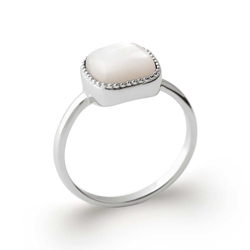 Bague Nacre Carrée Perlée en Argent Rhodié