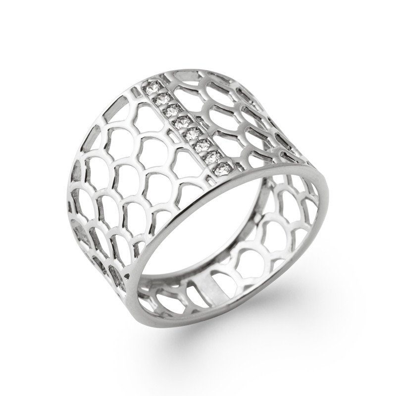 Bague Argent Rhodié Mailles Scintillantes