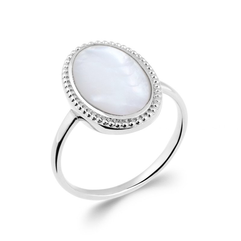 Bague Nacre Ovale Perlée Argent Rhodié