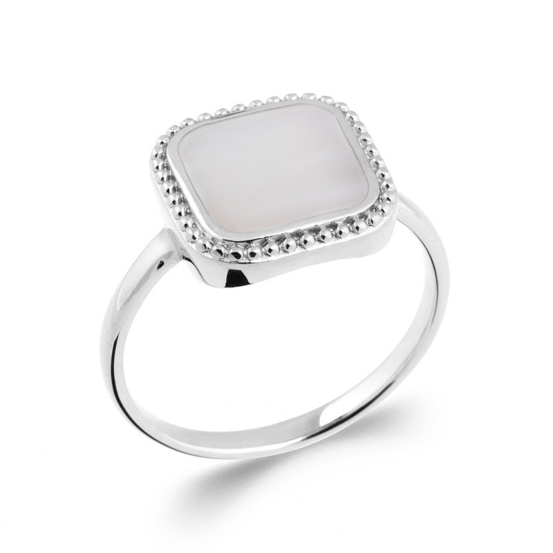 Bague Nacre Carré Perlée Argent Rhodié