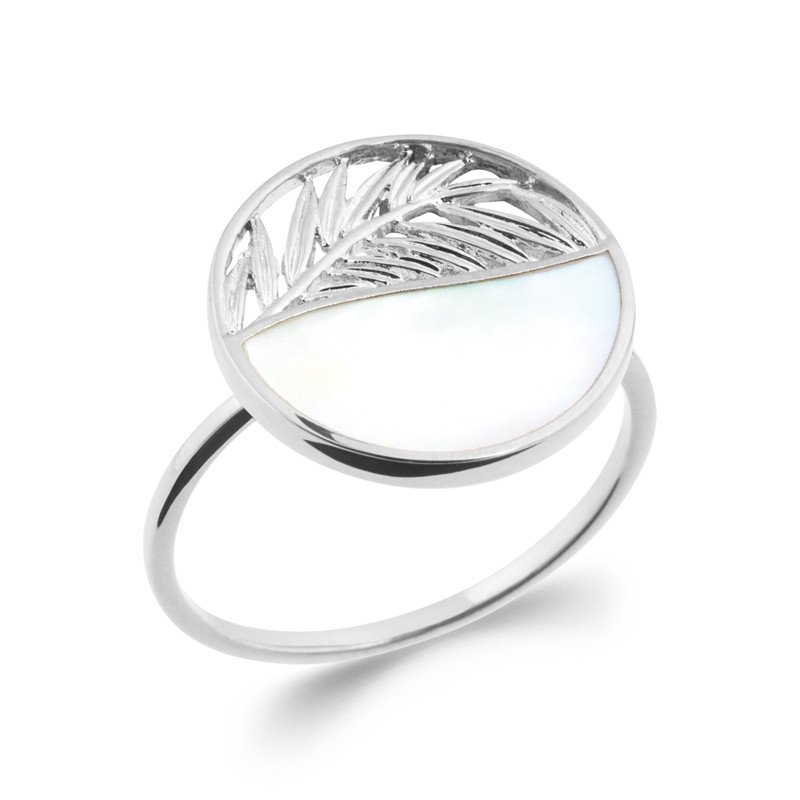 Bague Feuille Nacre Argent Rhodié