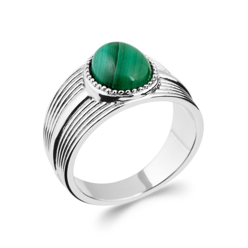 Bague Ovale Malachite Argent Rhodié
