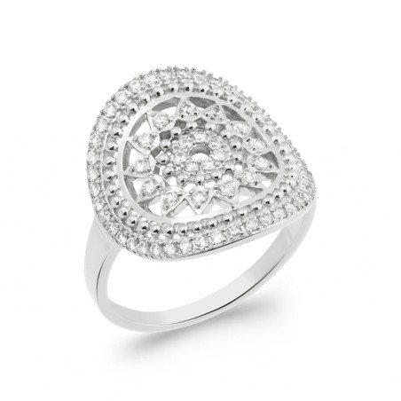Bague Ovale Scintillante en Argent Rhodié