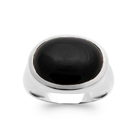 Bague Ovale Agate Noire Argent Rhodié