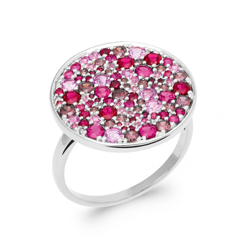 Bague Argent Rhodié Pavé de Gemmes Roses
