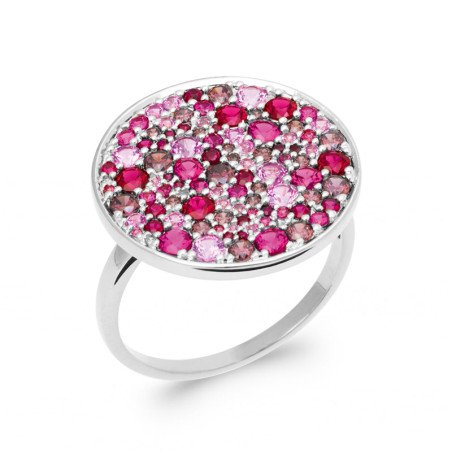 Bague Argent Rhodié Pavé de Gemmes Roses