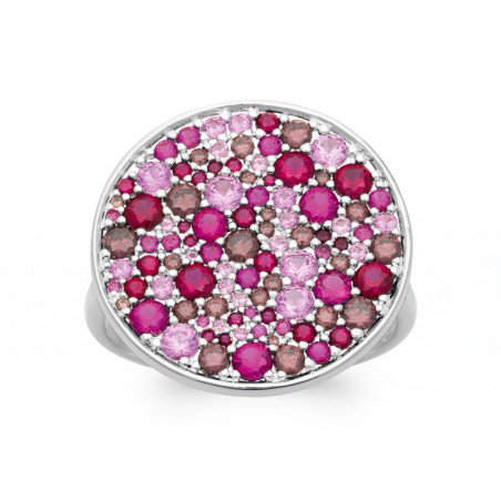 Bague Argent Rhodié Pavé de Gemmes Roses
