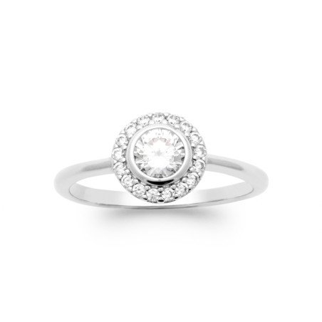 Bague Argent Rhodié Halo Scintillant