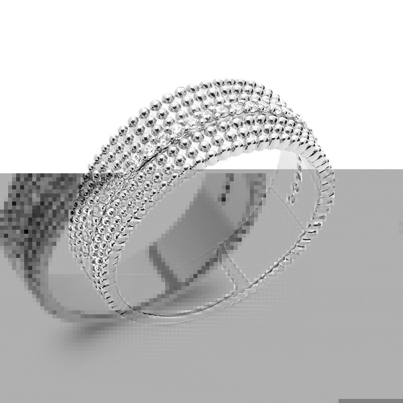 Bague Argent Rhodié Multirangs Perlé et Oxyde de Zirconium