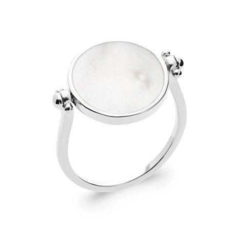 Bague Nacre Ronde Argent Rhodié