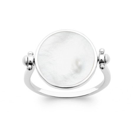 Bague Nacre Ronde Argent Rhodié