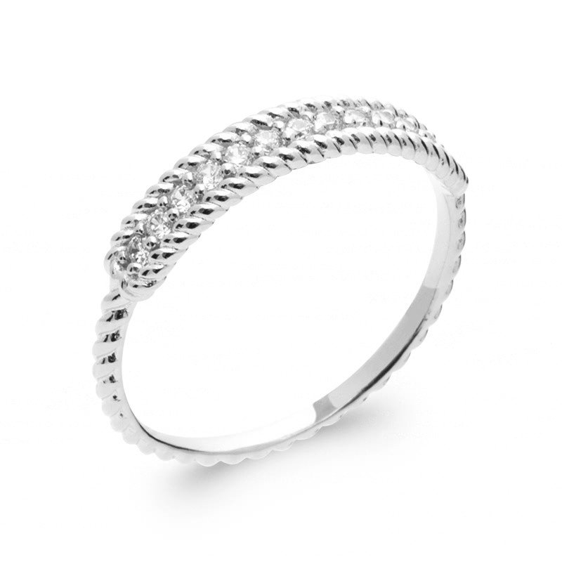 Bague Argent Rhodié Double Torsade Scintillante