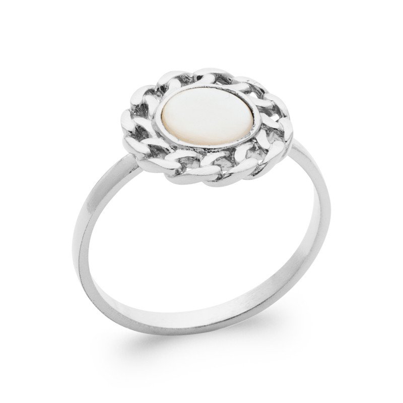 Bague Nacre Ovale et Argent Rhodié Tressé