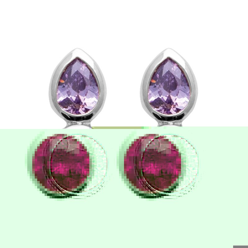 Puces d'Oreilles Goutte Violette en Argent Rhodié