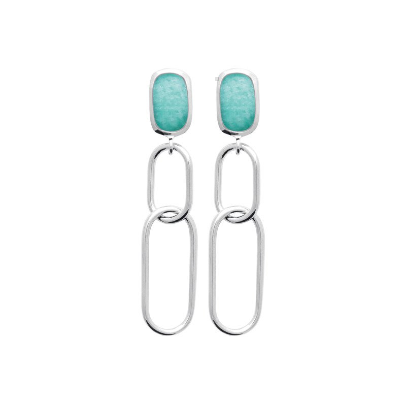 Boucles d'oreilles pendantes Amazonite et maillons rhodiés