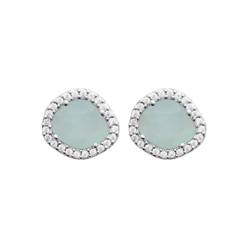 Boucles d'Oreilles Agate Bleue et Pavage Scintillant