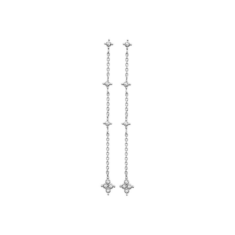 Boucles d'Oreilles Pendantes Éclat Floral en Argent Rhodié