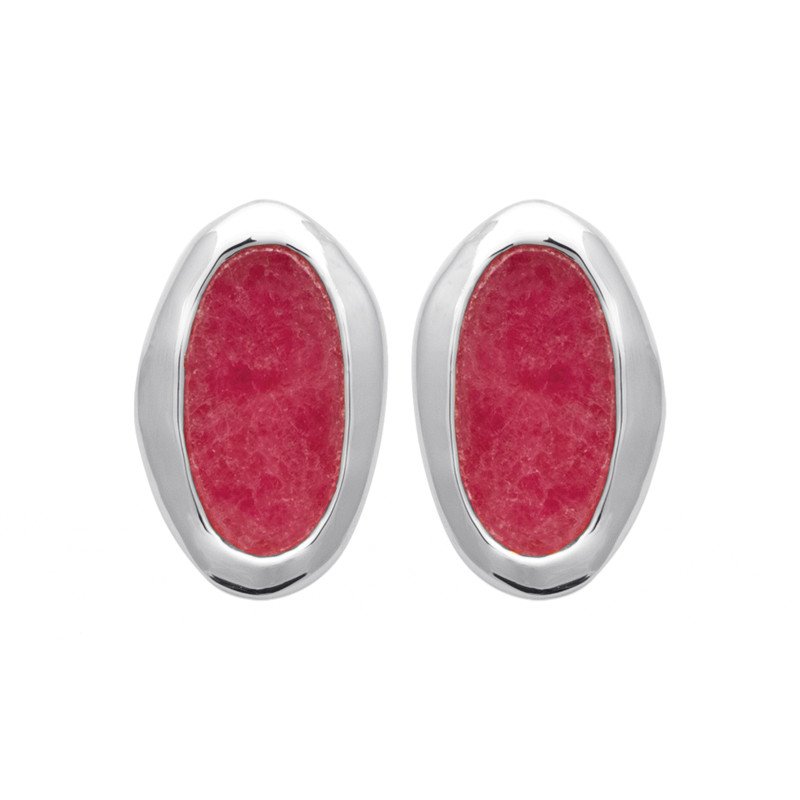 Boucles d'oreilles Ovale Rhodonite Argent Rhodié