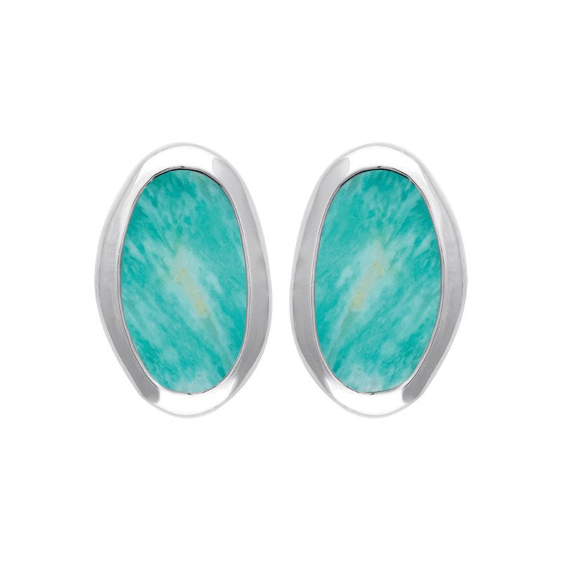 Boucles d'Oreilles Amazonite Ovale Argent Rhodié