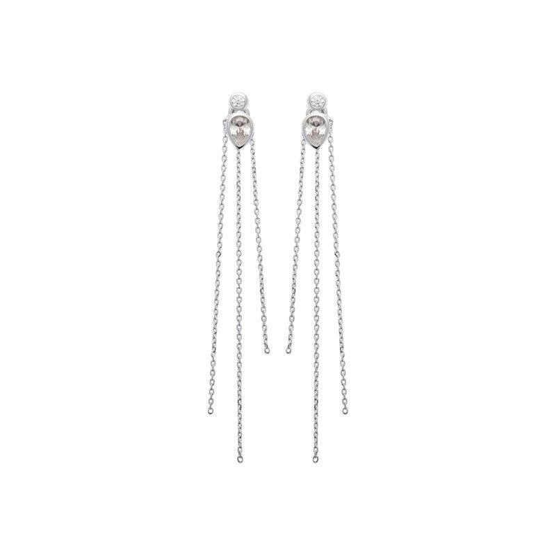 Boucles d'Oreilles Chaînes Pendantes Argent Rhodié et Zirconia