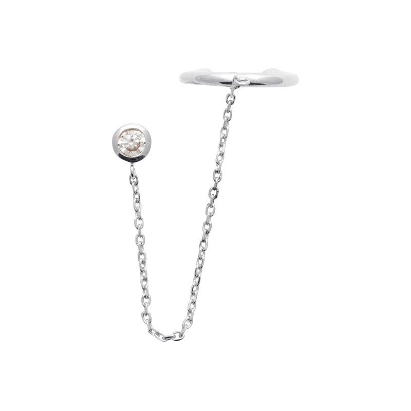 Boucle d'Oreille Chaîne & Manchette Zirconium Argent Rhodié