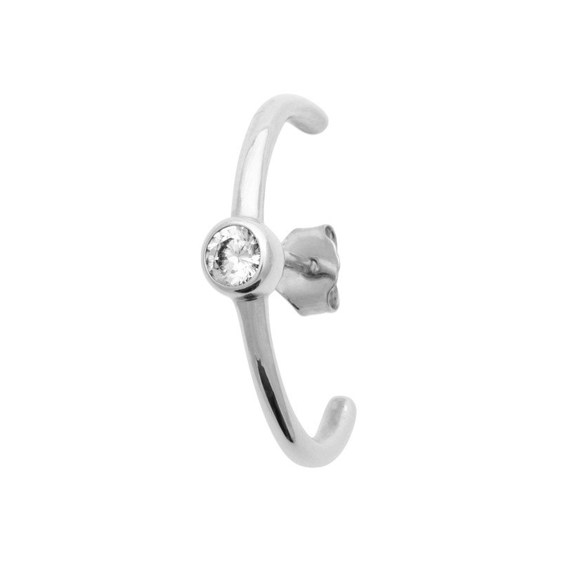 Mono Boucle d'Oreille Courbe Argent Rhodié Oxyde de Zirconium