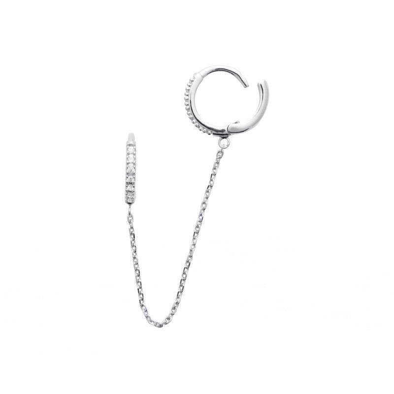 Boucle d'Oreille Chaîne et Manchette en Argent Rhodié Oxydes de Zirconium