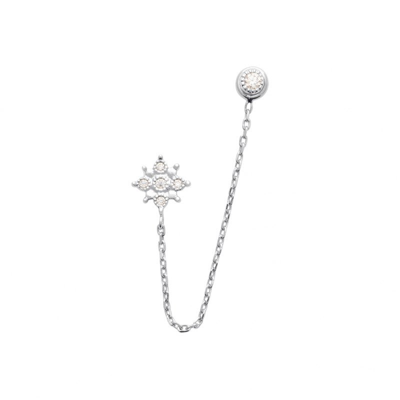 Boucle d'Oreille Double Puce Chaîne et Étoile en Argent Rhodié