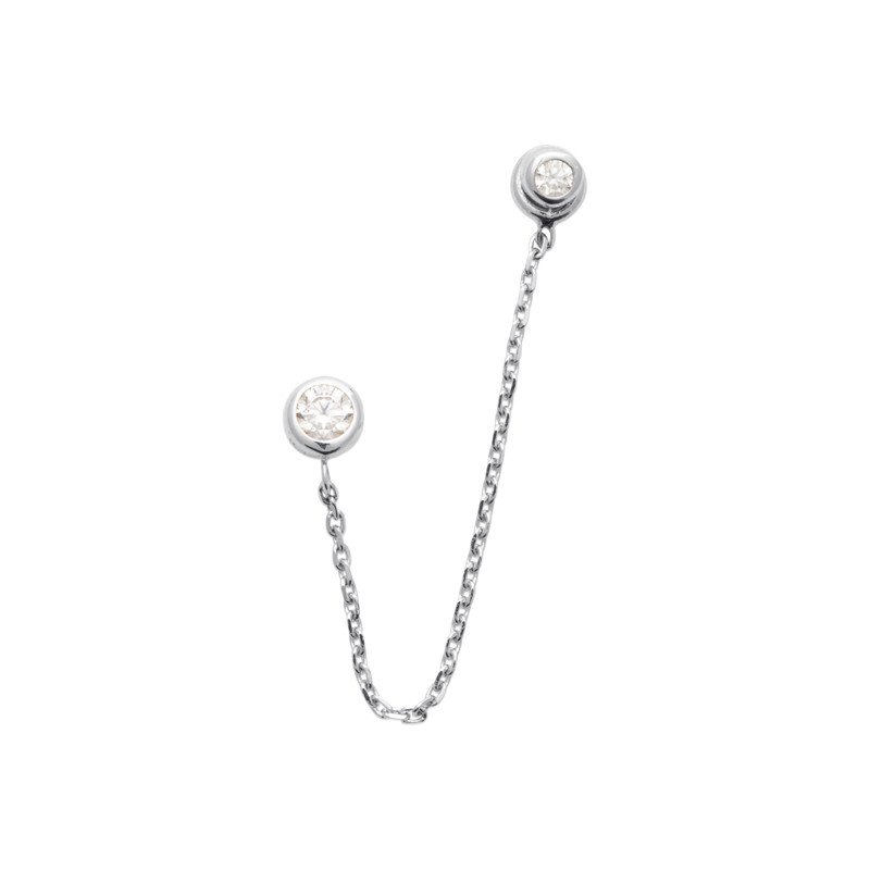 Mono Boucle d'oreille Chaîne Double Zircons Argent Rhodié