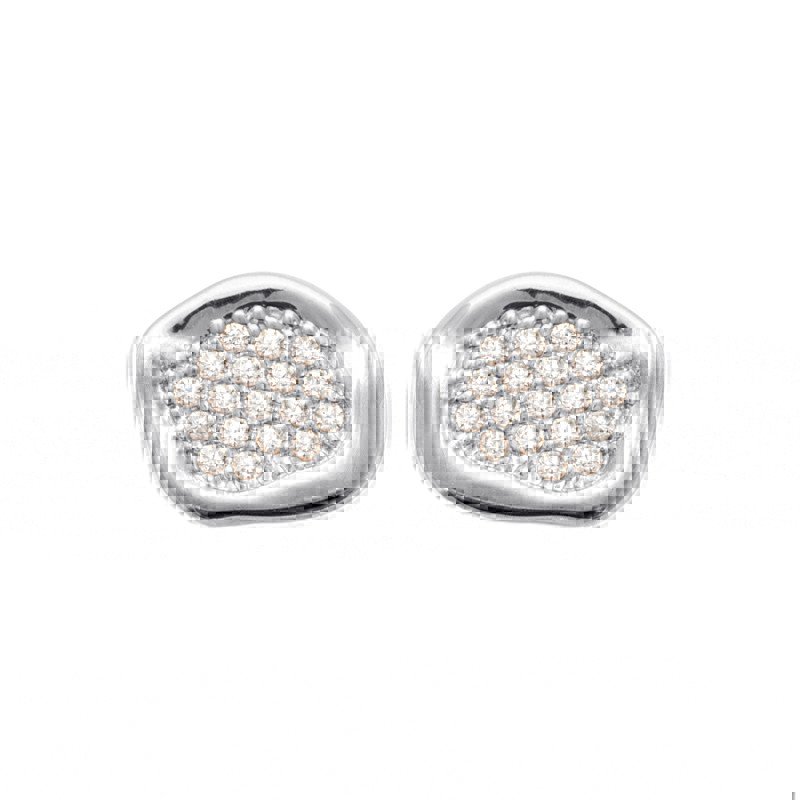 Boucles d'Oreilles Puces Argent Rhodié Effet Pavé