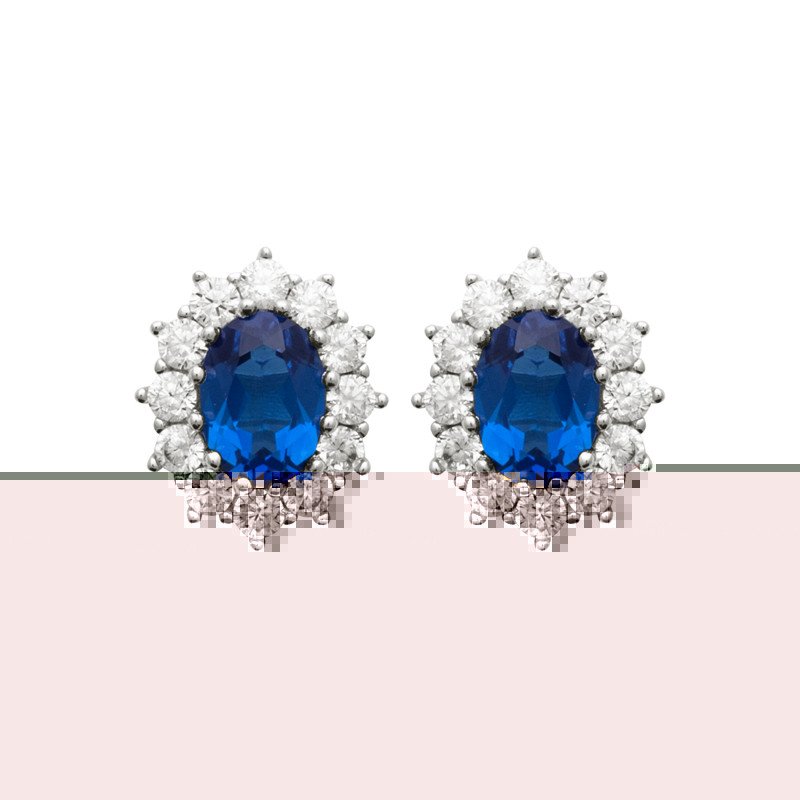 Boucles d'Oreilles Ovale Bleu Scintillant en Argent Rhodié