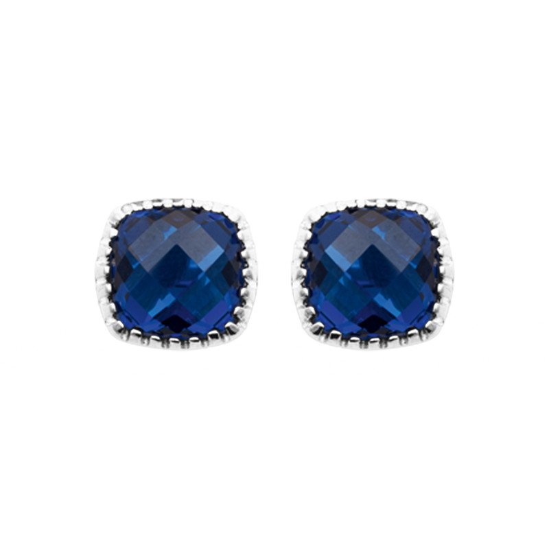 Boucles d'Oreilles Carré Zirconium Bleu Argent Rhodié